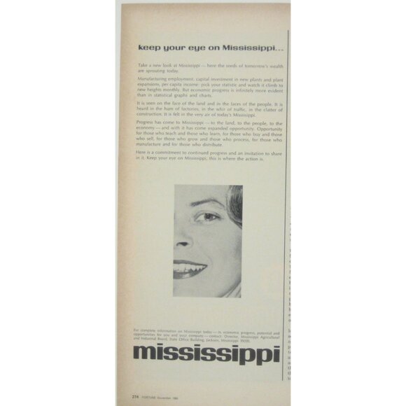 Vintage 1966 Keep your Eye on Mississippi Print Ad - Picture 1 of 2